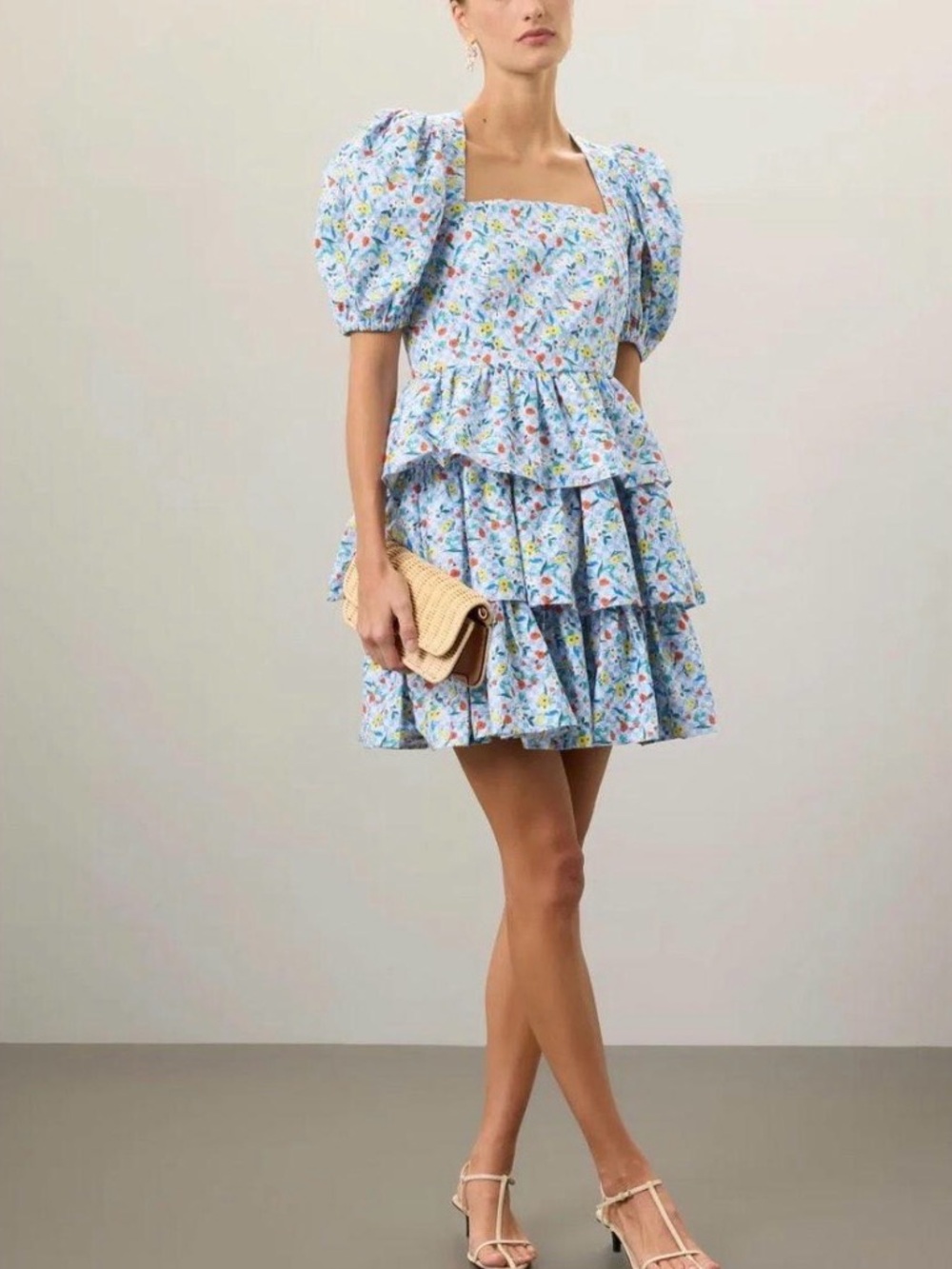 HUNTER BELL Porter Blue Floral Puff Sleeve Mini Dress | 6